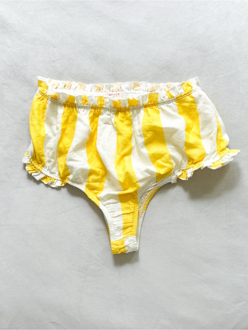 Free People Yellow & White Striped High-Rise Bikini Bottoms - Small